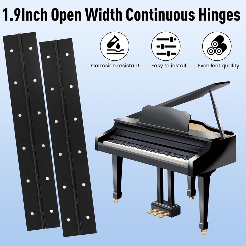 Paysky 4PACK 8 Inch Heavy Duty Piano Hinge, Black Stainless Steel Continuous & Piano Hinge,2" Open Width,for Cabinet Door Cases Woodworking Wood Furniture Tool Storage Boxes with 32pcs Screws - Image 4